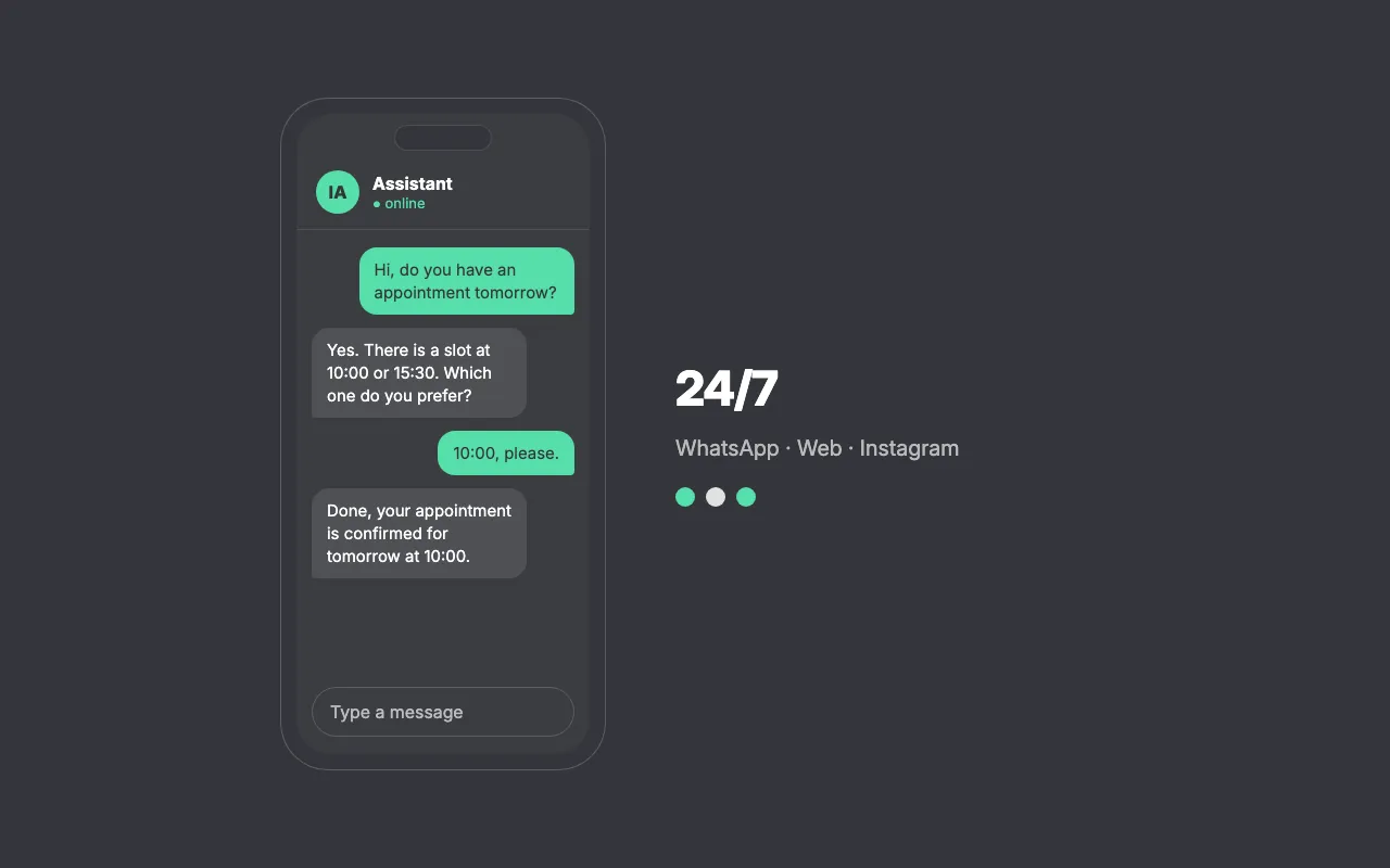 Mockup of a chatbot booking an appointment in a conversation.